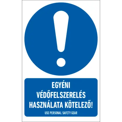 Egyéni védőfelszerelés használata kötelező! matrica / tábla (ISO 7010-M001 piktogram + felirat)