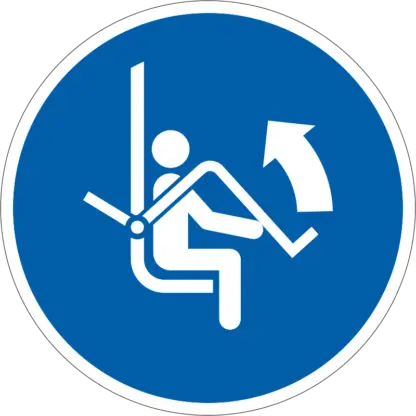 Nyissa fel a felvonó védőkorlátját! matrica (ISO 7010-M034 piktogram)