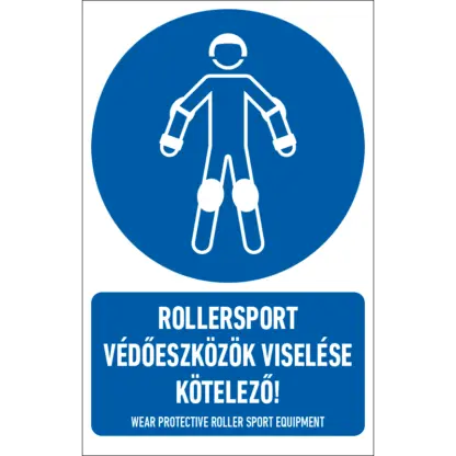Rollersport védőeszközök viselése kötelező! matrica / tábla (ISO 7010-M049 piktogram + felirat)