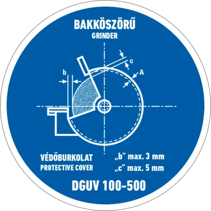 A bakköszörű védőburkolatát gondosan állítsa be! matrica (piktogram)