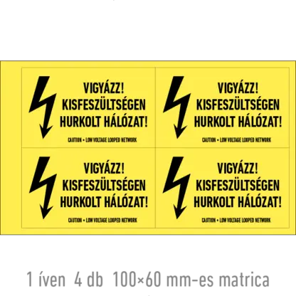 Vigyázz! A kisfeszültségen hurkolt hálózat! matrica / tábla