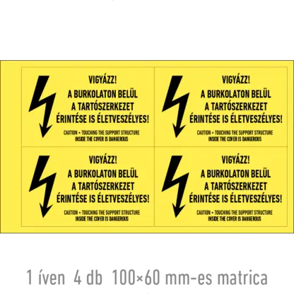 Vigyázz! A burkolaton belül a tartószerkezet érintése is életveszélyes! matrica