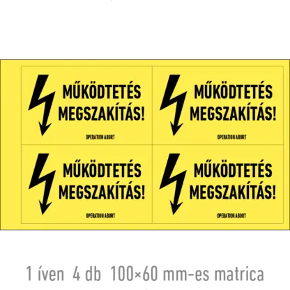Működtetés megszakítás! matrica / tábla