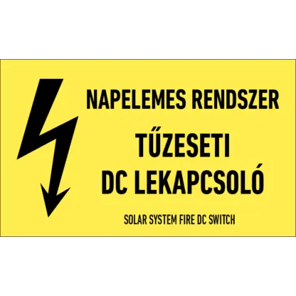 Napelemes rendszer tűzeseti DC lekapcsoló matrica / tábla