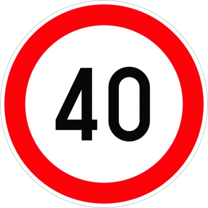 Sebességkorlátozás 40 km/h KRESZ közlekedési tábla