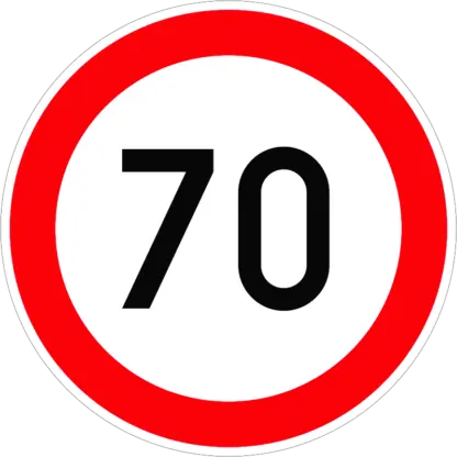 Sebességkorlátozás 70 km/h KRESZ közlekedési tábla