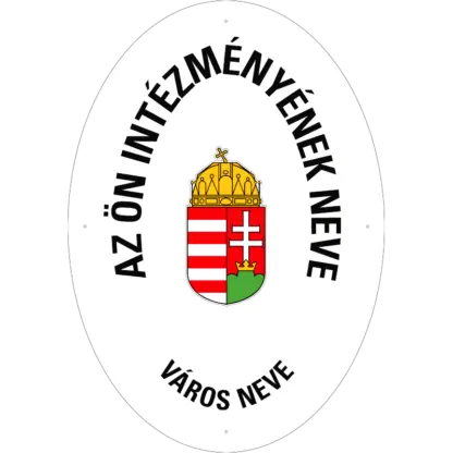 Ovális intézménynév-tábla címerrel