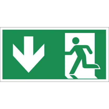 Menekülési út le (bal) matrica / tábla (ISO 7010-E001 piktogram)