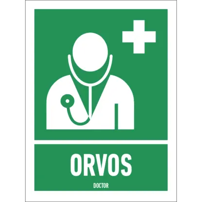Orvos matrica / tábla (ISO 7010-E009 piktogram + felirat)