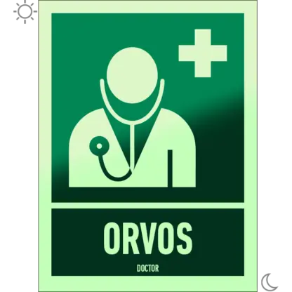 Orvos matrica / tábla (ISO 7010-E009 piktogram + felirat)