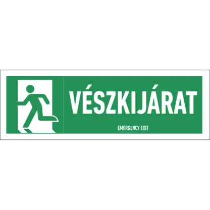 Vészkijárat matrica / tábla (ISO 7010-E001 piktogram + felirat)