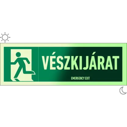 Vészkijárat matrica / tábla (ISO 7010-E001 piktogram + felirat)