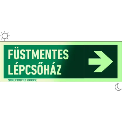 Füstmentes lépcsőház matrica / tábla (felirat + iránnyíl jobbra)