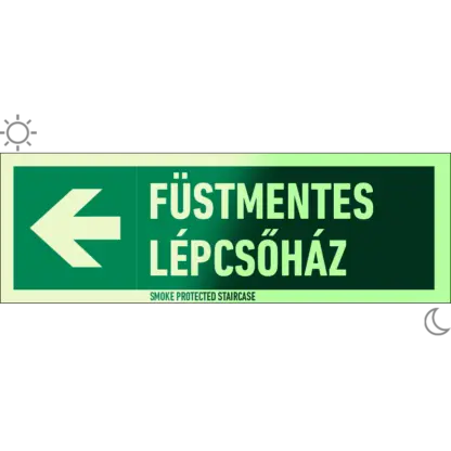 Füstmentes lépcsőház matrica / tábla (felirat + iránnyíl balra)