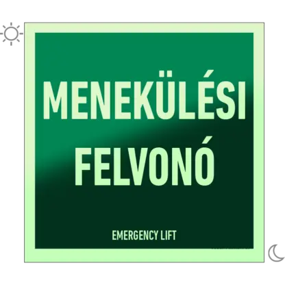 Menekülési felvonó matrica / tábla (felirat)