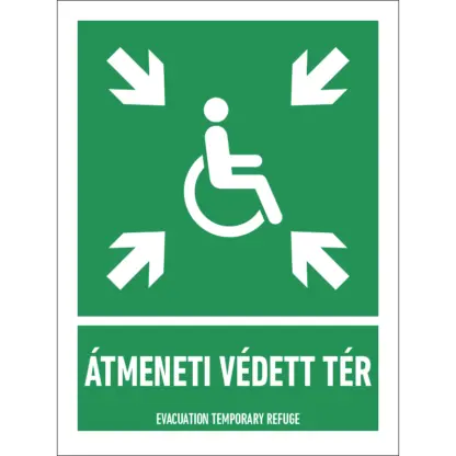 Átmeneti védett tér matrica / tábla (ISO 7010-E024 piktogram + felirat)