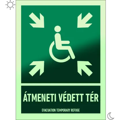 Átmeneti védett tér matrica / tábla (ISO 7010-E024 piktogram + felirat)