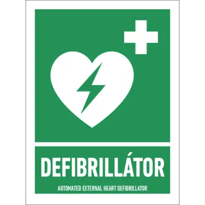 Defibrillátor matrica / tábla (ISO 7010-E010 piktogram + felirat)