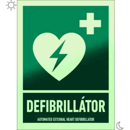Defibrillátor matrica / tábla (ISO 7010-E010 piktogram + felirat)