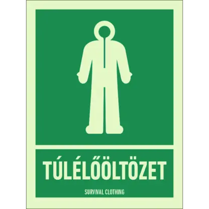 Túlélőöltözet utánvilágító matrica (ISO 7010-E056 piktogram + felirat)