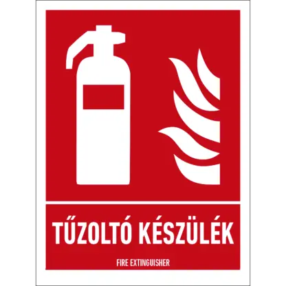 Tűzoltó készülék matrica / tábla (ISO 7010-F001 piktogram + felirat)