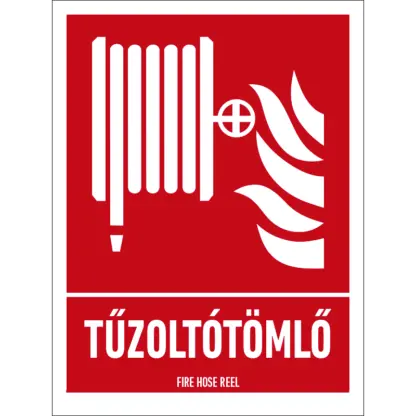 Tűzoltótömlő matrica / tábla (ISO 7010-F002 piktogram + felirat)