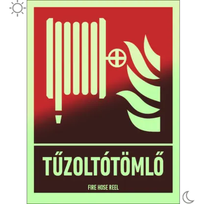 Tűzoltótömlő matrica / tábla (ISO 7010-F002 piktogram + felirat)
