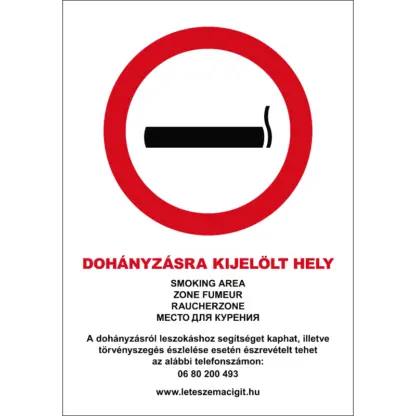 Dohányzásra kijelölt hely (5 nyelvű