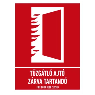 Tűzgátló ajtó zárva tartandó matrica / tábla (piktogram + felirat)