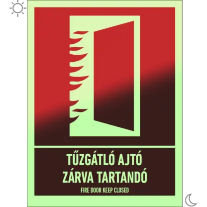 Tűzgátló ajtó zárva tartandó matrica / tábla (piktogram + felirat)