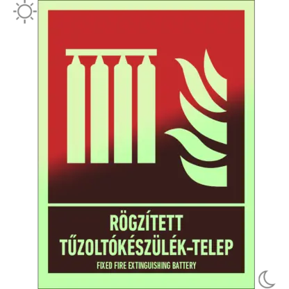 Rögzített tűzoltókészülék-telep matrica / tábla (ISO 7010-F008 piktogram + felirat)