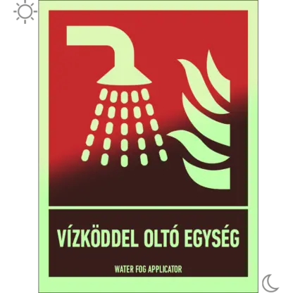 Vízköddel oltó egység matrica / tábla (ISO 7010-F011 piktogram + felirat)