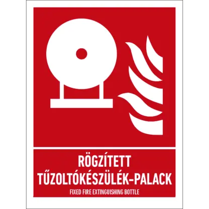 Rögzített tűzoltókészülék-palack matrica / tábla (ISO 7010-F013 piktogram + felirat)