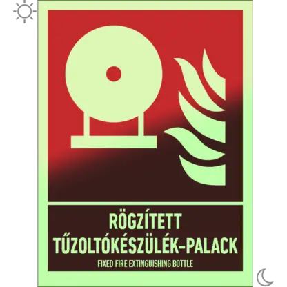 Rögzített tűzoltókészülék-palack matrica / tábla (ISO 7010-F013 piktogram + felirat)