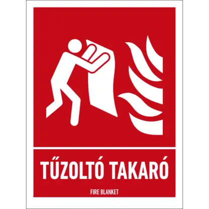 Tűzoltó takaró matrica / tábla (ISO 7010-F016 piktogram + felirat)