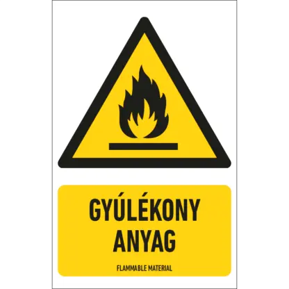Gyúlékony anyag matrica / tábla (ISO 7010-W021 piktogram + felirat)