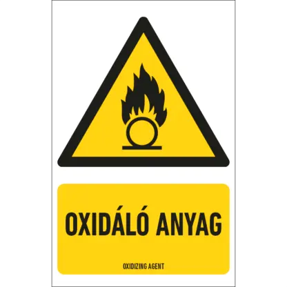 Oxidáló anyag matrica / tábla (ISO 7010-W028 piktogram + felirat)