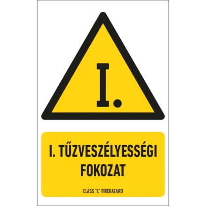 I. tűzveszélyességi fokozat matrica / tábla (piktogram + felirat)