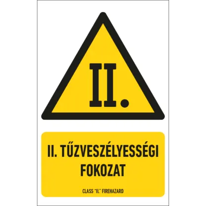 II. tűzveszélyességi fokozat matrica / tábla (piktogram + felirat)