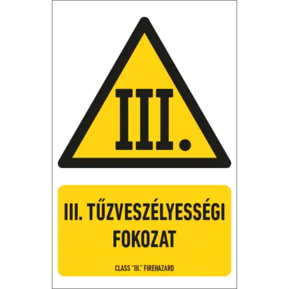 III. tűzveszélyességi fokozat matrica / tábla (piktogram + felirat)