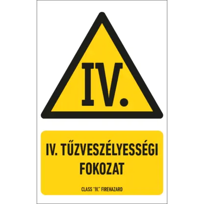 IV. tűzveszélyességi fokozat matrica / tábla (piktogram + felirat)