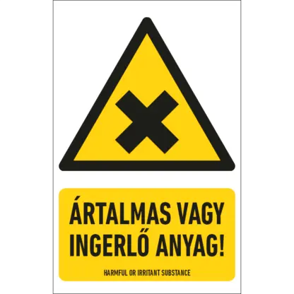 Ártalmas vagy ingerlő anyag! matrica / tábla (piktogram + felirat)