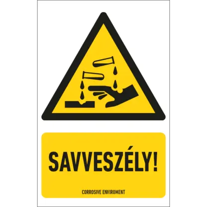 Savveszély! matrica / tábla (ISO 7010-W023 piktogram + felirat)
