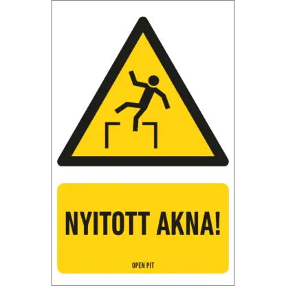 Nyitott akna! matrica / tábla (piktogram + felirat)