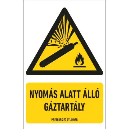 Nyomás alatt álló gáztartály matrica / tábla (ISO 7010-W029 piktogram + felirat)
