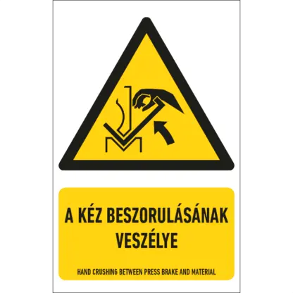 A kéz beszorulásának veszélye matrica / tábla (ISO 7010-W031 piktogram + felirat)