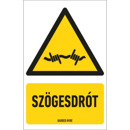 Szögesdrót matrica / tábla (ISO 7010-W033 piktogram + felirat)