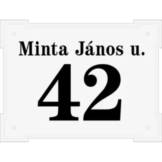 Házszámtábla domborított, bástyasarkú, fehér, 285x215 mm