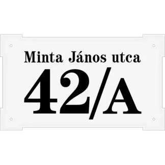 Házszámtábla domborított, bástyasarkú, fehér, 370x215 mm