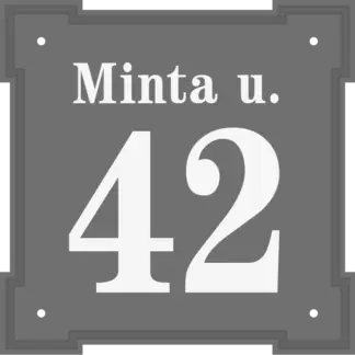 Házszámtábla domborított, bástyasarkú, szürke, 215x215 mm